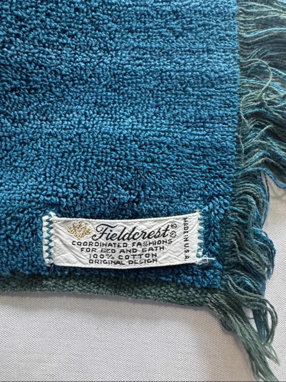 Vintage Fieldcrest Blue Floral Fringe Bath Towel
